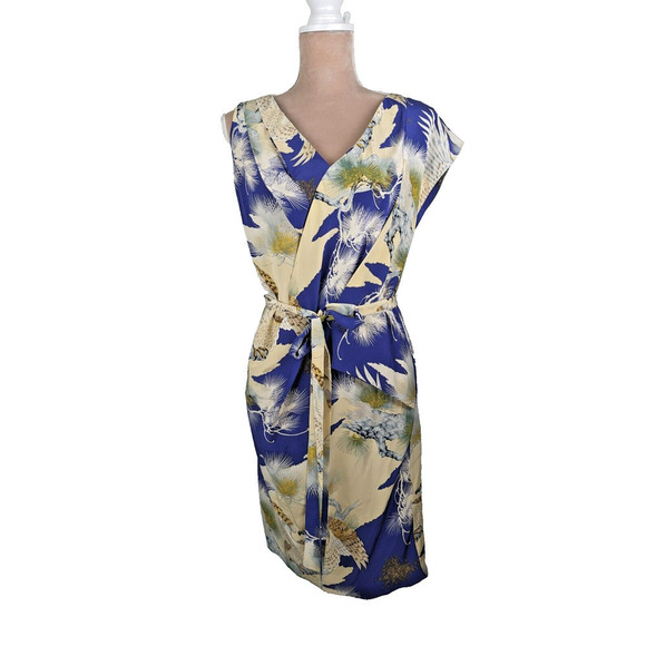 Foley + Corinna Silk Unique Print Pleated Dress Asymmetrical Yellow Blue Small - Picture 2 of 14